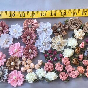 Mixed Lot__ 70 pcs Ribbon Flowers__ for DIY sewing project craft project hair